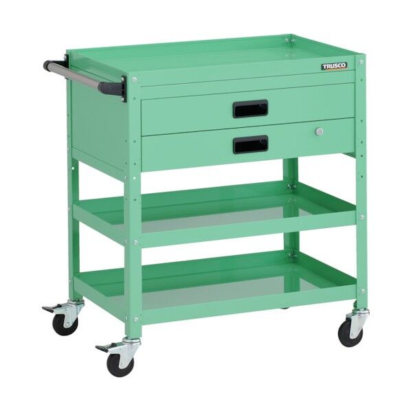 ラビットワゴン 700X450XH810 3段 2段引出付 ハンドル付 ゴム車輪 ヤンググリーン RBW-873XH YG 1点