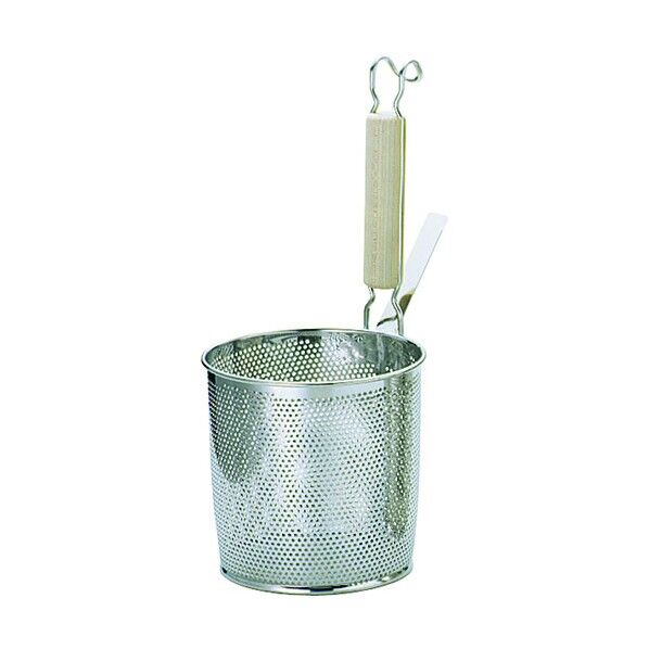 UK18-8パンチング木柄底平煮ザル