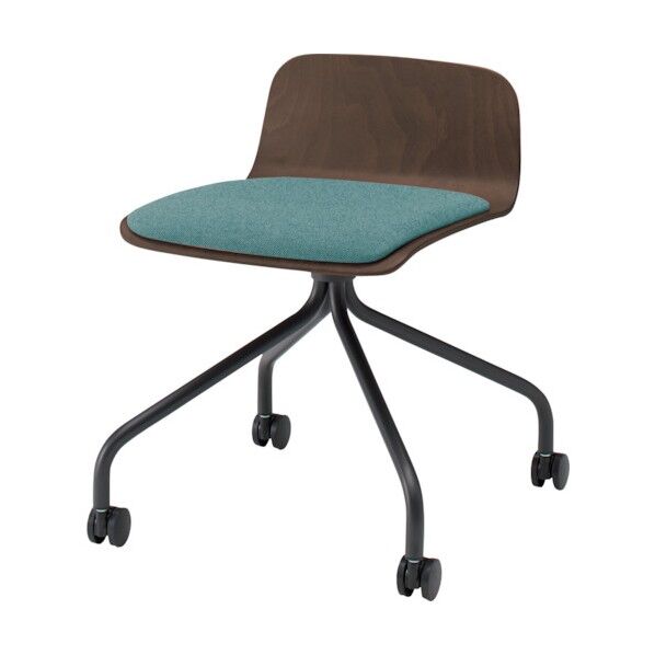 ノットワークローバックキャスターチェア座パッド付 背座ラスティックビーチD・脚サテンブラック・布地サックスブルー KLL-225C-TNA4 1点