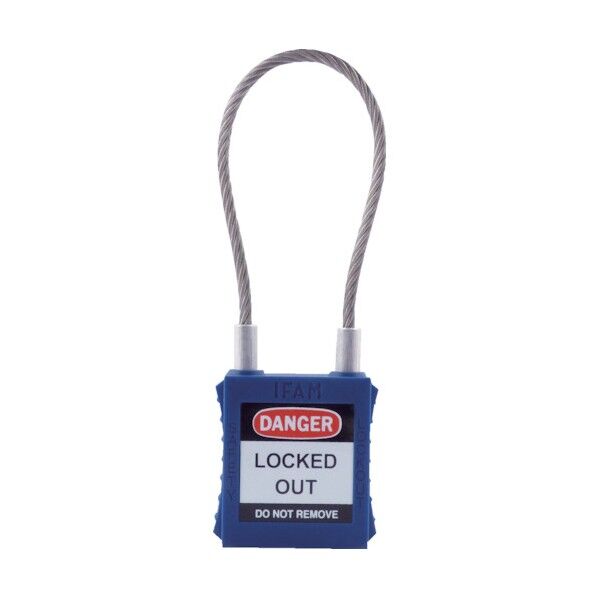 ロックアウト用南京錠 スチールケーブル製シャックル 青 44951 1点