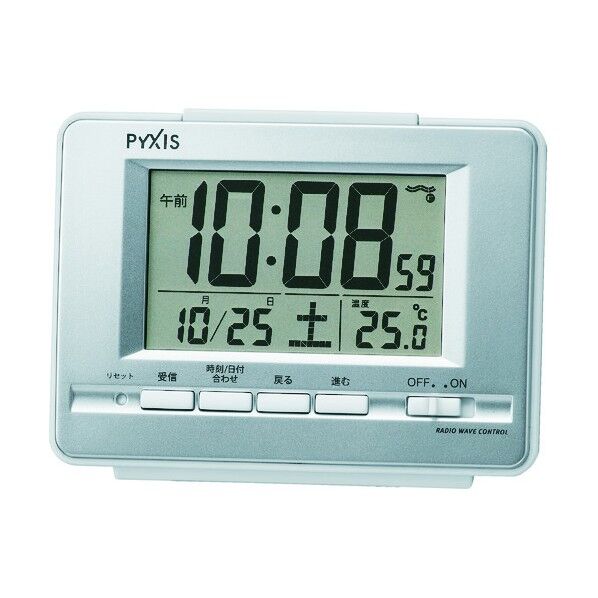 デジタル電波時計 銀色メタリック 90×123×46mm NR535W 1台