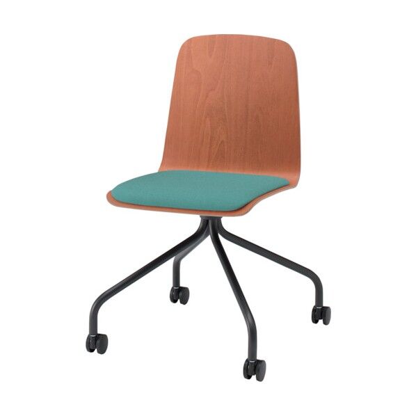 ノットワーク背座一体キャスターチェア座パッド付 背座ラスティックビーチM・脚サテンブラック・布地サックスブルー KLL-125C-TTA4 1点