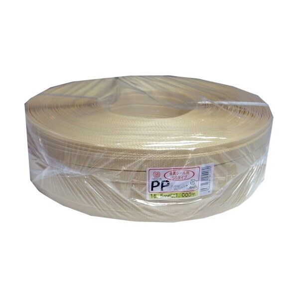 PPバンド(金具シール・手締めストッパー兼用) ベージュ 15.5mm×1000m 1巻