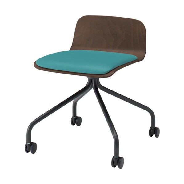 ノットワークローバックキャスターチェア座パッド付 背座ラスティックビーチD・脚サテンブラック・ウレタンレザーターコイズブルー KLL-225DK-TNS4 1点