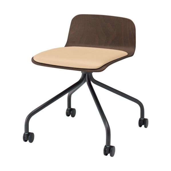 ノットワークローバックキャスターチェア座パッド付 背座ラスティックビーチD・脚サテンブラック・ウレタンレザーミルキーホワイト KLL-225DK-TNH8 1点