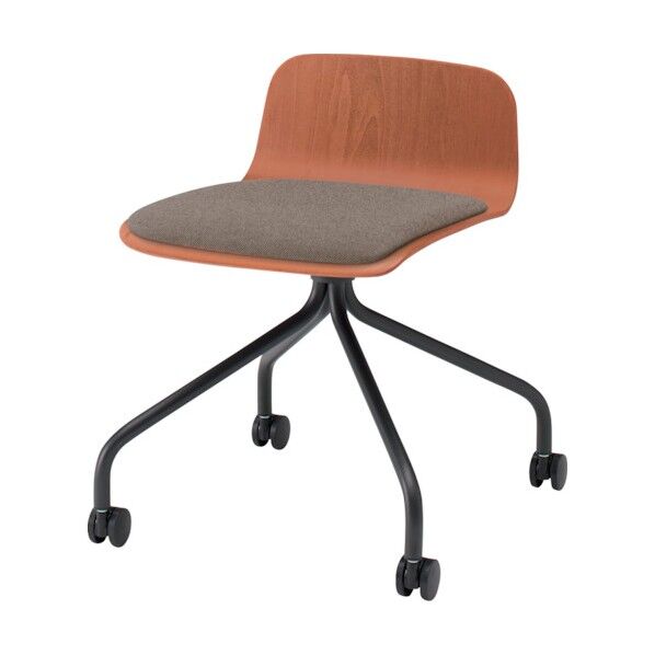 ノットワークローバックキャスターチェア座パッド付 背座ラスティックビーチM・脚サテンブラック・布地アンバー KLL-225C-TTK2 1点