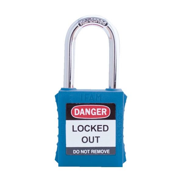 ロックアウト用南京錠 スチール製シャックル 青 44740 1点