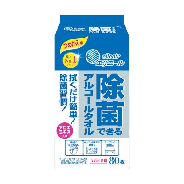 除菌できるアルコールタオル つめかえ用80枚 410 x 335 x 160 mm 733505 24個