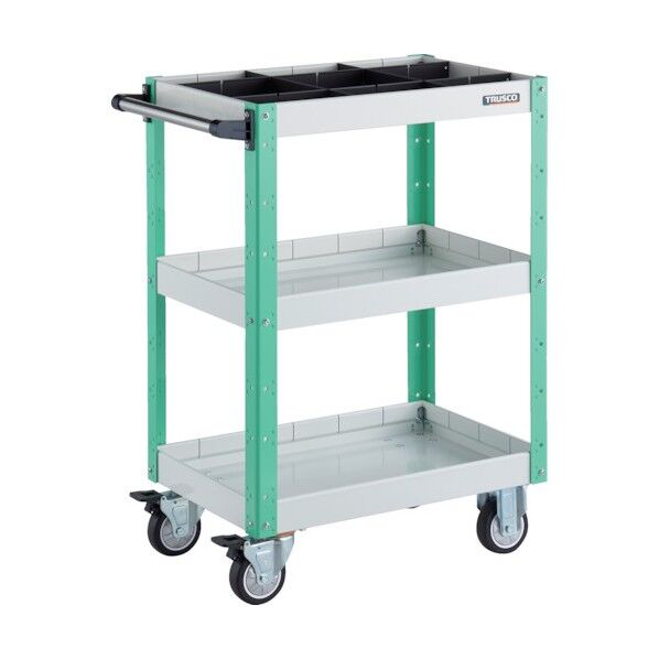 イーグルワゴン 600X400XH880 深型3段 1段仕切板付 ウレタン車輪 ホワイト/ヤンググリーン EGW-963F3S1U-WYG 1点