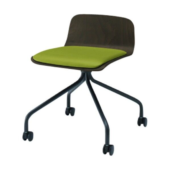 ノットワークローバックキャスターチェア座パッド付 背座ラスティックビーチD・脚サテンブラック・ウレタンレザーアップルグリーン KLL-225DK-TNL6 1点