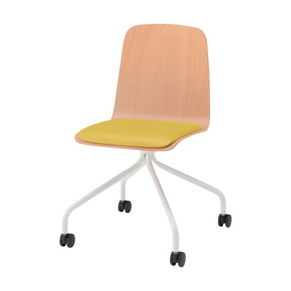 ノットワーク背座一体キャスターチェア座パット付 背座ラスティックビーチL・脚ホワイト・ウレタンレザーストロングイエロー KLL-125DK-GHU5 1点