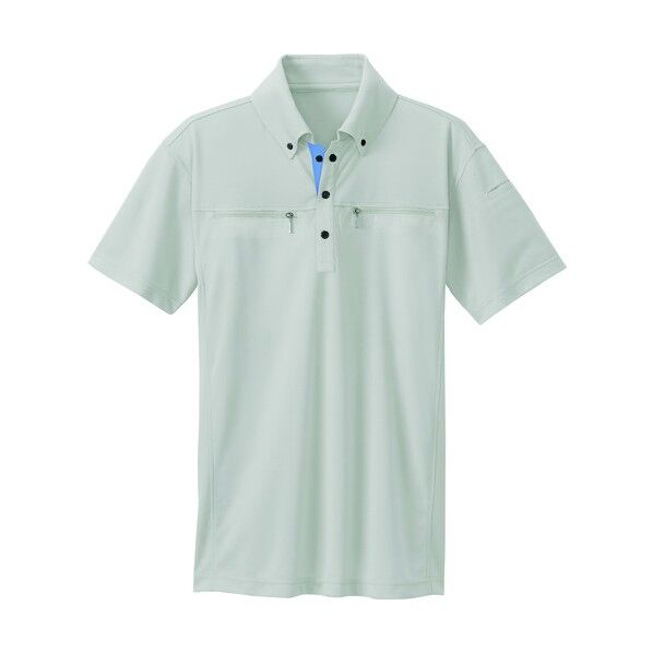 ボタンダウンダブルジップ半袖ポロシャツ(男女兼用)AZ10602-003シルバーグレーSS 003シルバーグレー SS 10602 1