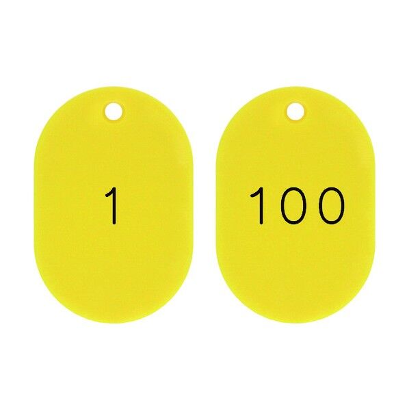 小判型番号札 1～100/連番号入 小判札453‐Y(1～100) 黄 45×30mm 200131 100枚