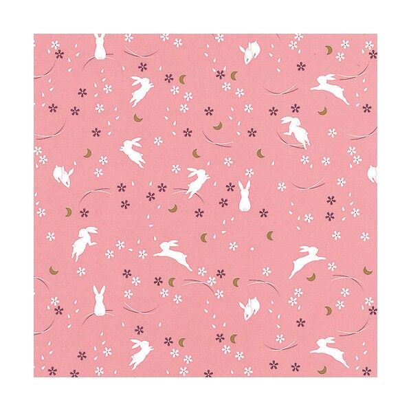 包装紙 花うさぎ 桃 半才