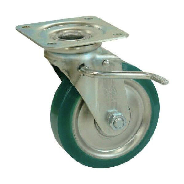 プレート式キャスター(プレス製ウレタン車) 自在ダブルストッパー付(左側)