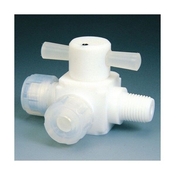 フッ素樹脂(PTFE) オス三方バルブ圧入型