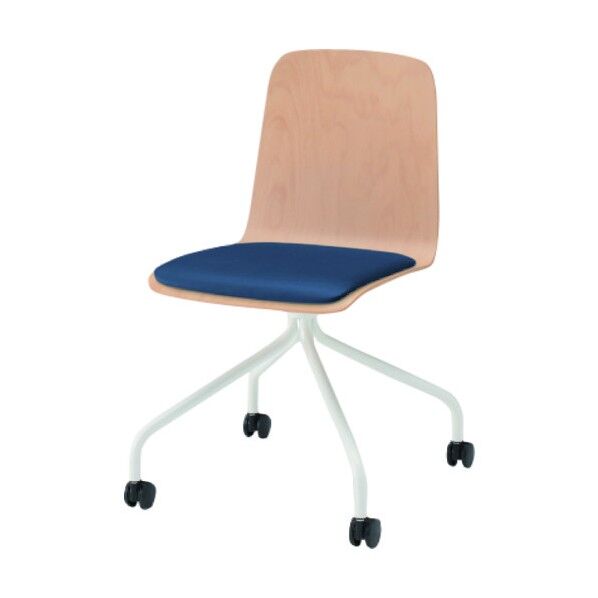 ノットワーク背座一体キャスターチェア座パッド付 背座ラスティックビーチL・脚ホワイト・ウレタンレザーインディゴブルー KLL-125DK-GHN2 1点