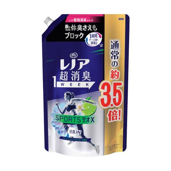 レノア 超消臭1WEEK 柔軟剤 SORTSデオX フレッシュシトラスブルー 詰め替え 超特大 1390mL 919289 1点