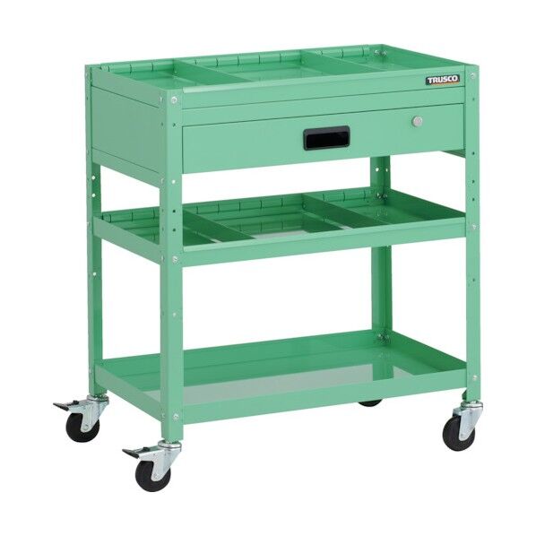 ラビットワゴン 700X450XH810 1段引出 仕切板2段付 ゴム車輪 ヤンググリーン RBW-873S2V-YG 1点