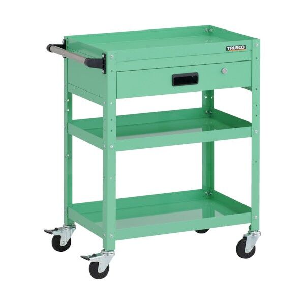 ラビットワゴン 600X400XH810 3段 1段引出付 ハンドル付 ゴム車輪 ヤンググリーン RBW-863VH YG 1点