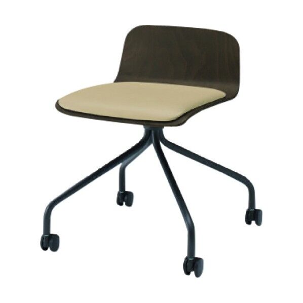 ノットワークローバックキャスターチェア座パッド付 背座ラスティックビーチD・脚サテンブラック・ウレタンレザーサンドイエロー KLL-225DK-TNY3 1点