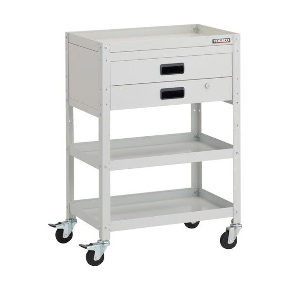 ラビットワゴン 600X400XH880 2段引出付 ゴム車輪 ホワイト RBW-963X-W 1点