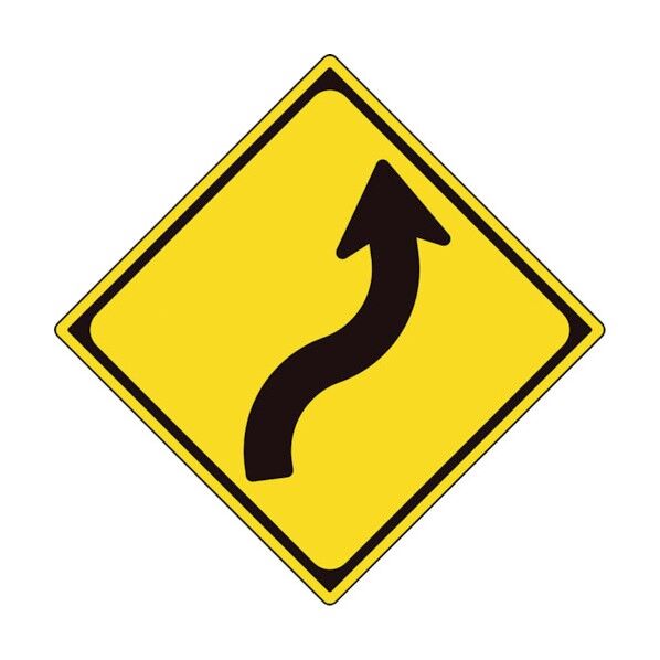 警戒標識(204)右背向屈曲あり