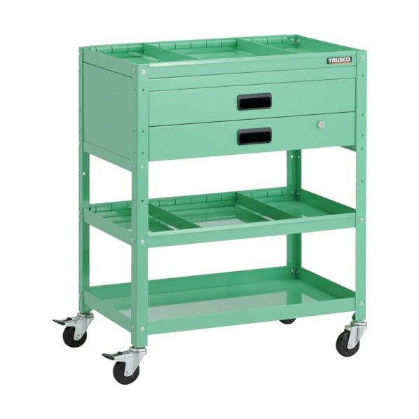 ラビットワゴン 700X450XH880 2段引出 仕切板2段付 ゴム車輪 ヤンググリーン RBW-973S2X-YG 1点