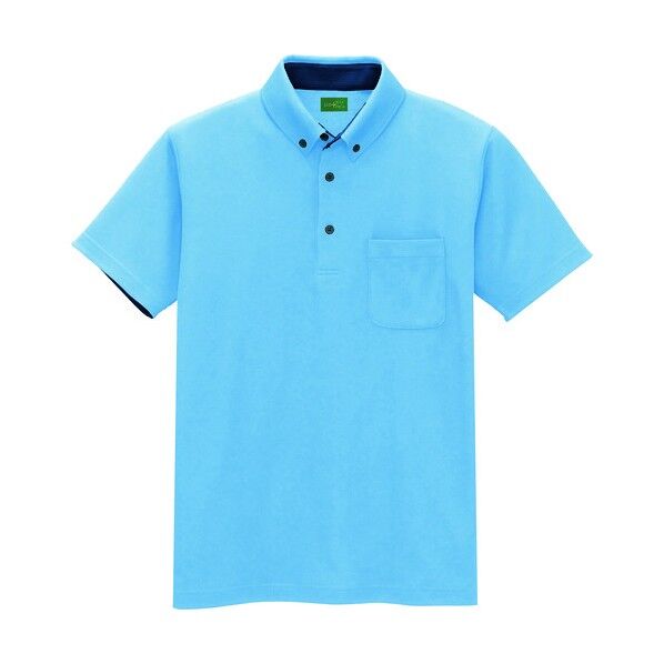 制電半袖ボタンダウンポロシャツ（男女兼用） 007サックス SS 50006 1