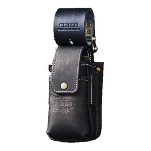 蓋付き総ヌメ革チェーンタイプ小物腰袋(ブラック)