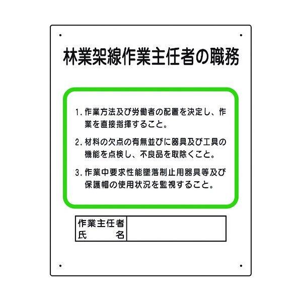 ユニット 作業主任者職務板 林業架線… 356-18A 1個