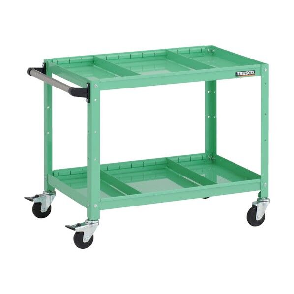 ラビットワゴン 700X450XH600  2段 仕切板2段付 ハンドル付 ゴム車輪 ヤンググリーン RBW-672S2H YG 1点