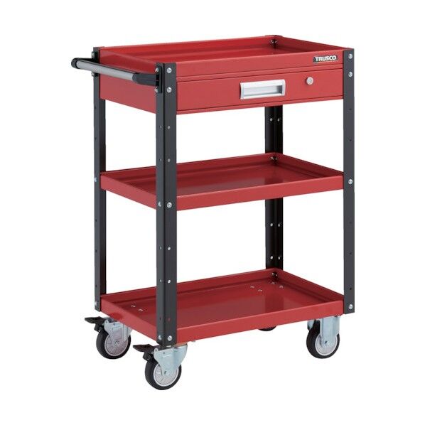 イーグルワゴン 600X400XH880 引出付 ウレタン車輪 レッド/ブラック EGW-963VU-RBK 1点