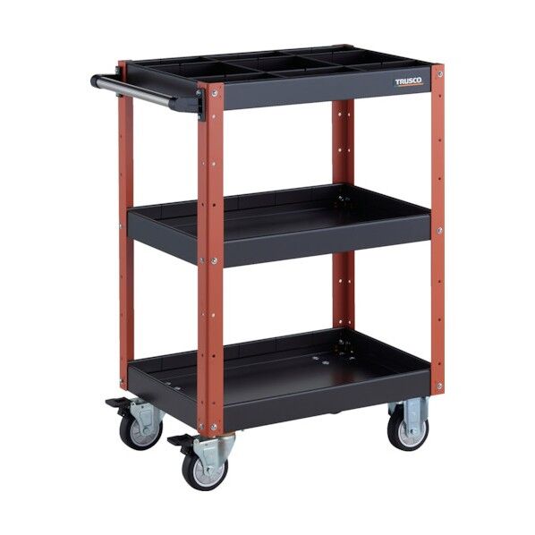 イーグルワゴン 600X400XH880 深型3段 1段仕切板付 ウレタン車輪 ブラック/オレンジ EGW-963F3S1U-BKOR 1点