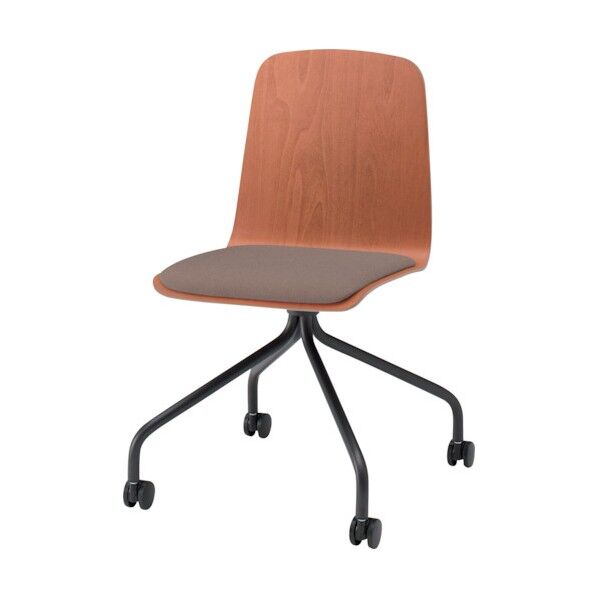 ノットワーク背座一体キャスターチェア座パッド付 背座ラスティックビーチM・脚サテンブラック・布地アンバー KLL-125C-TTK2 1点