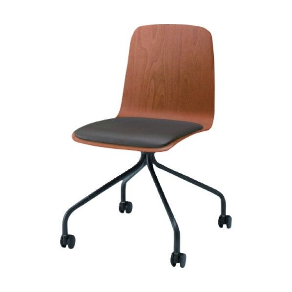ノットワーク背座一体キャスターチェア座パッド付 背座ラスティックビーチM・脚サテンブラック・ウレタンレザーセピアブラウン KLL-125DK-TTK1 1点