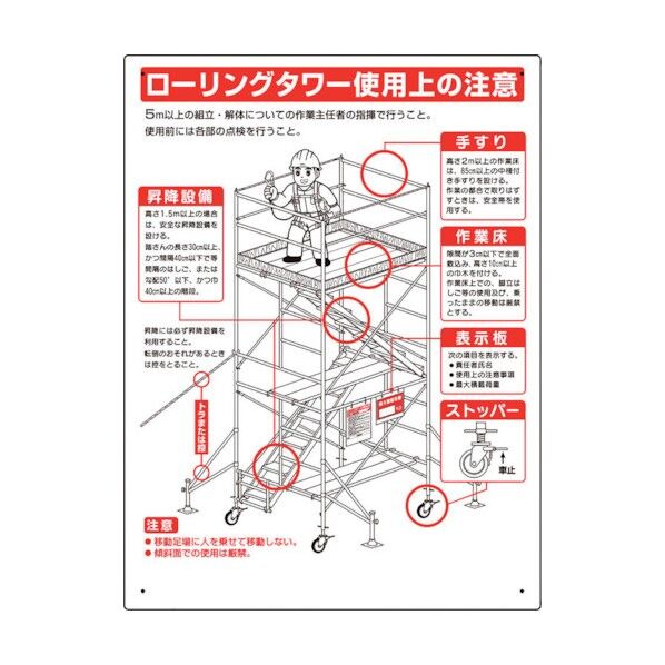 ユニット 標識 ローリングタワー使用上の注意 332-01B 1点