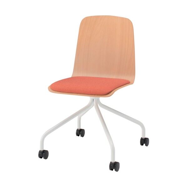 ノットワーク背座一体キャスターチェア座パッド付 背座ラスティックビーチL・脚ホワイト・布地アンバーオレンジ KLL-125C-GHD3 1点