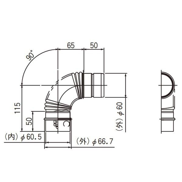 ガス給湯器 部材 φ60KP 90°エルボ EFL-690NJ 1点