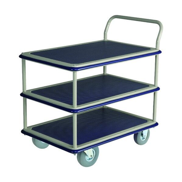 大型スチール台車 3段式 ノーパンククッションタイヤ付