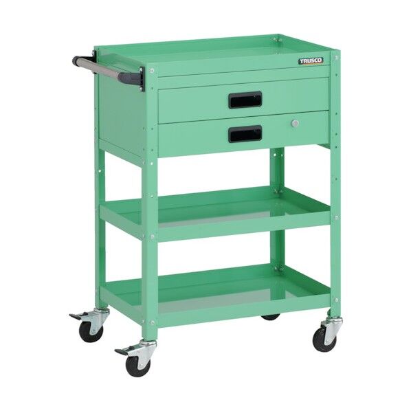 ラビットワゴン 600X400XH880 3段 2段引出付 ハンドル付 ゴム車輪 ヤンググリーン RBW-963XH YG 1点