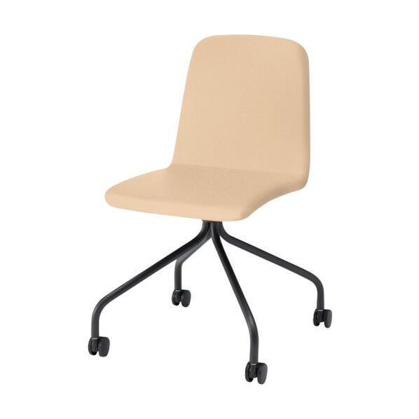 ノットワーク背座一体キャスターチェア張りぐるみ 脚サテンブラック・ウレタンレザーミルキーホワイト KLL-135DK-T1H8 1点