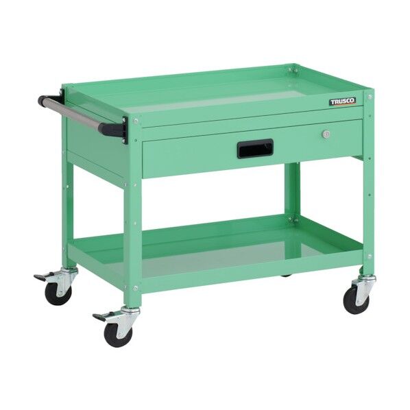 ラビットワゴン 700X450XH600 2段 1段引出 ハンドル付 ゴム車輪 ヤンググリーン RBW-672VH YG 1点