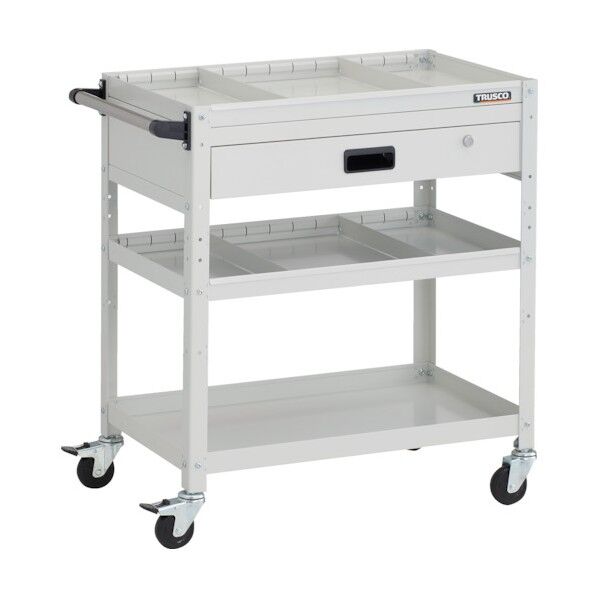 ラビットワゴン 700X450XH810 3段 1段引出付 仕切板2段付 ハンドル付 ゴム車輪 ホワイト RBW-873S2VH W 1点