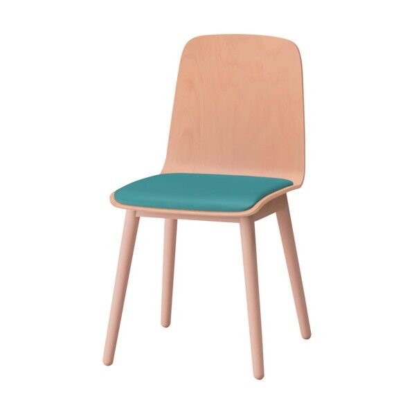 ノットワーク背座一体木脚チェア座パッド付 背座脚ラスティックビーチL・ウレタンレザーターコイズブルー KLL-124DK-LS4 1点