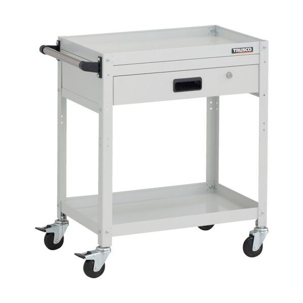 ラビットワゴン 600X400XH740 2段 1段引出付 ハンドル付 ゴム車輪 ホワイト RBW-762VH W 1点