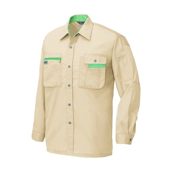 長袖シャツ(男女兼用)(薄地) 002ライトベージュ×グリーン S 5325 1