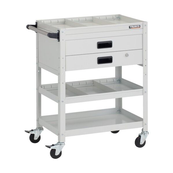 ラビットワゴン 600X400XH810 3段 2段引出付 仕切板2段付 ハンドル付 ゴム車輪 ホワイト RBW-863S2XH W 1点