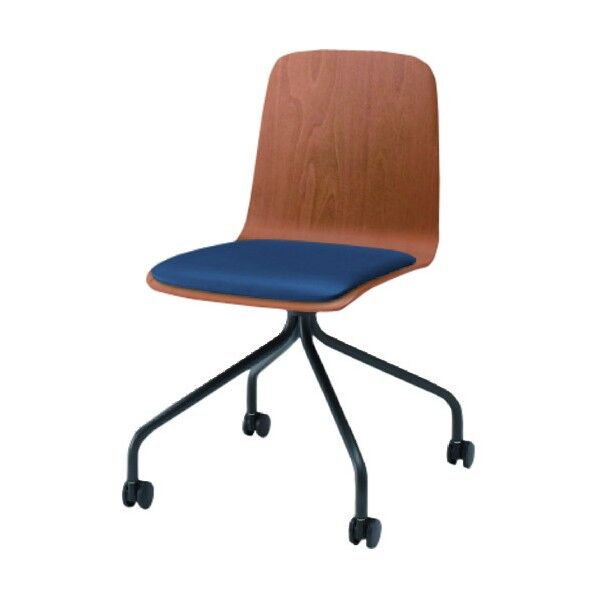 ノットワーク背座一体キャスターチェア座パッド付 背座ラスティックビーチM・脚サテンブラック・ウレタンレザーインディゴブルー KLL-125DK-TTN2 1点