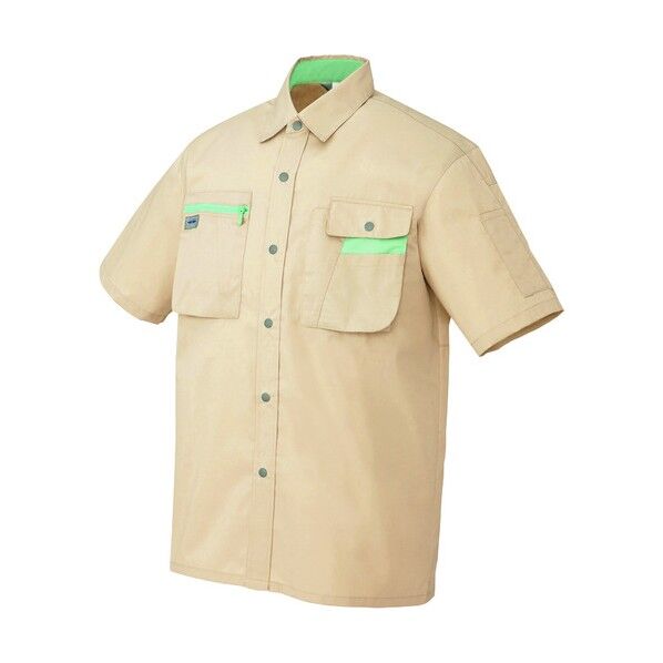 半袖シャツ(男女兼用) 002ライトベージュ×グリーン LL 5326 1